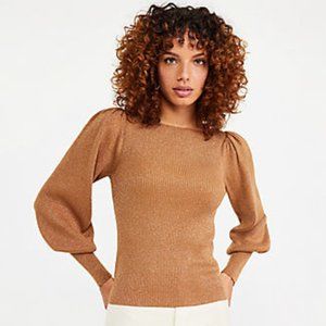 Ann Taylor Shimmer Puff Sleeve Boatneck Sweater